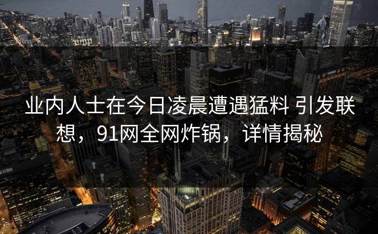 业内人士在今日凌晨遭遇猛料 引发联想，91网全网炸锅，详情揭秘
